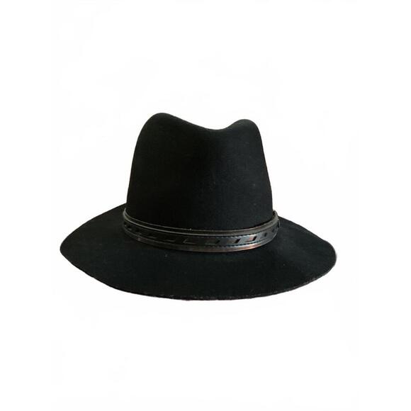 rag & bone Accessories - Rag & Bone Classic Black Wide-Brim Wool Fedora Hat with Leather/Metallic Band M